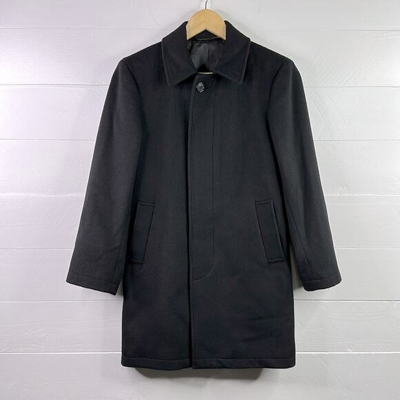 MICHAEL KORS Black Nylon Wool Overcoat Long Sleeve Button Up Jacket Size 14R‎ - Picture 1 of 11